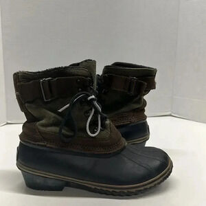 Sorel Fancy Lace II Winter Snow Boots Lace Up Olive Black Womens Size 8